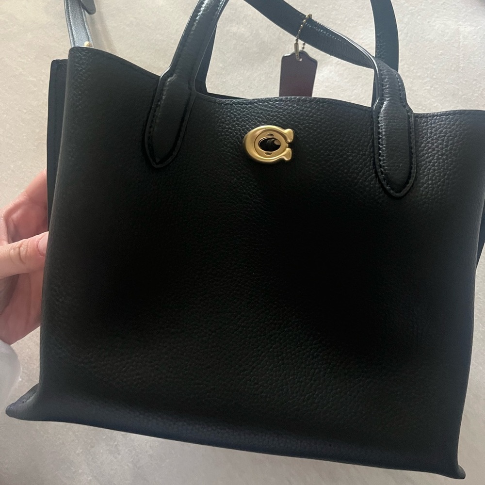 Coach Black Leather Tote Bag with Gold Hardware